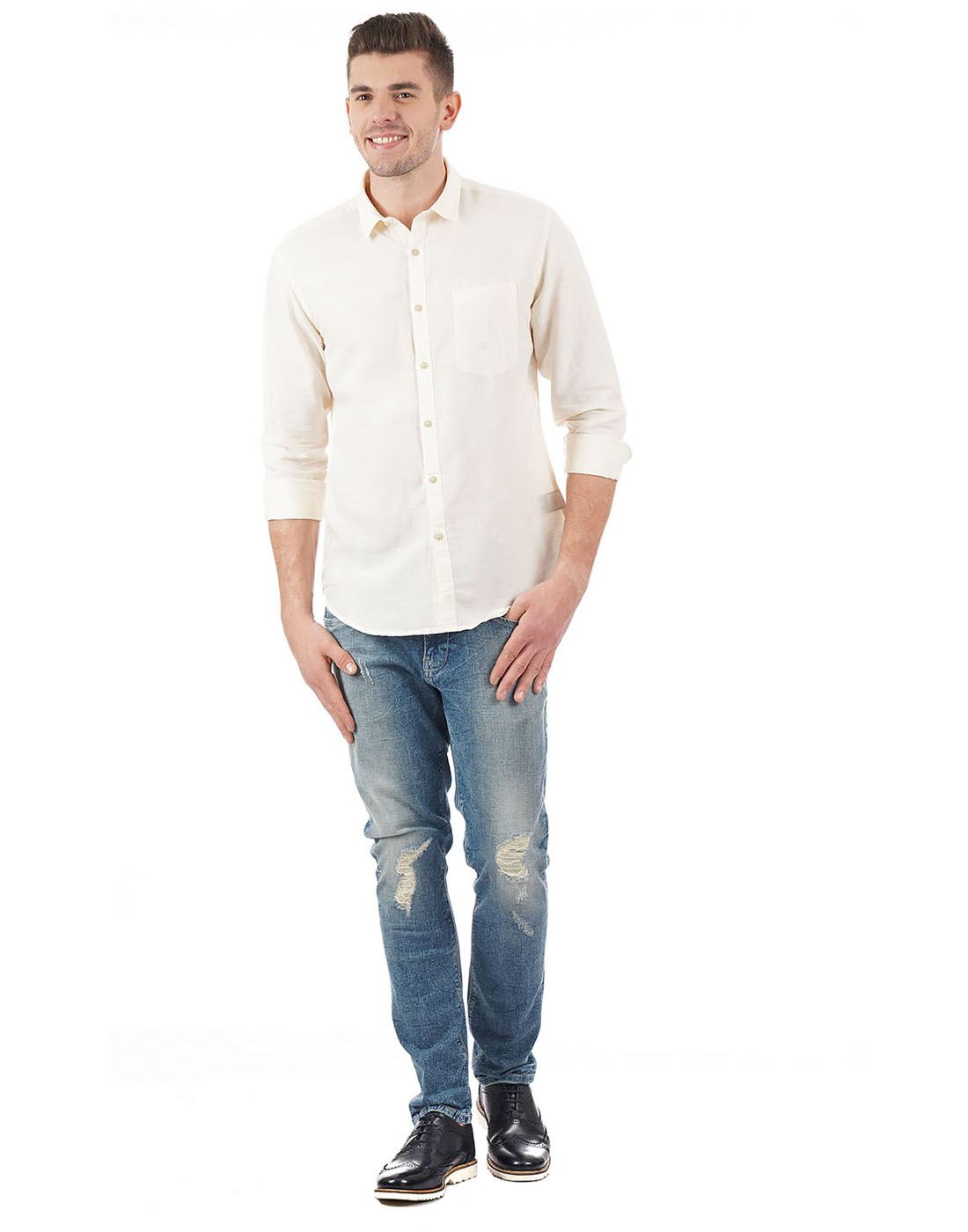 Ed Hardy Men Casual Wear Off White Shirt